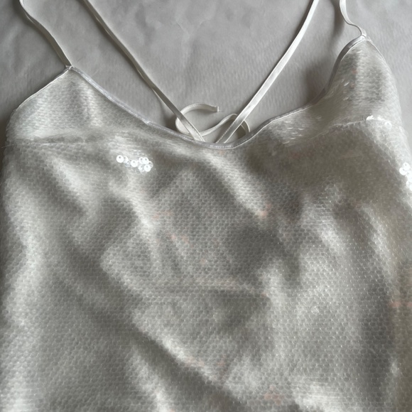 Victoria's Secret Sexy Sequin Criss Cross White Mesh detail Bodysuit - Picture 5 of 7